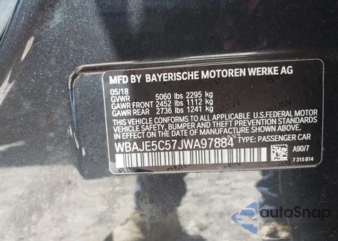 2018 BMW 540I from USA, damaged, VIN WBAJE5C57JWA97884